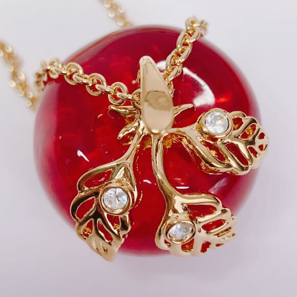 Vintage Avon Lucite Red Candy Apple Clear Rhinestone Pendant Necklace 32" Long - Picture 4 of 11